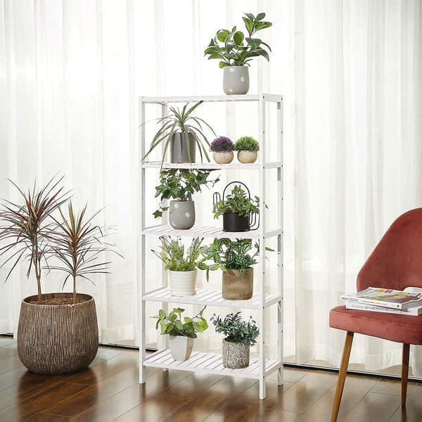 Bambu Förvaringshylla med 5 justerbara hyllor 60x26x130 cm - Vit