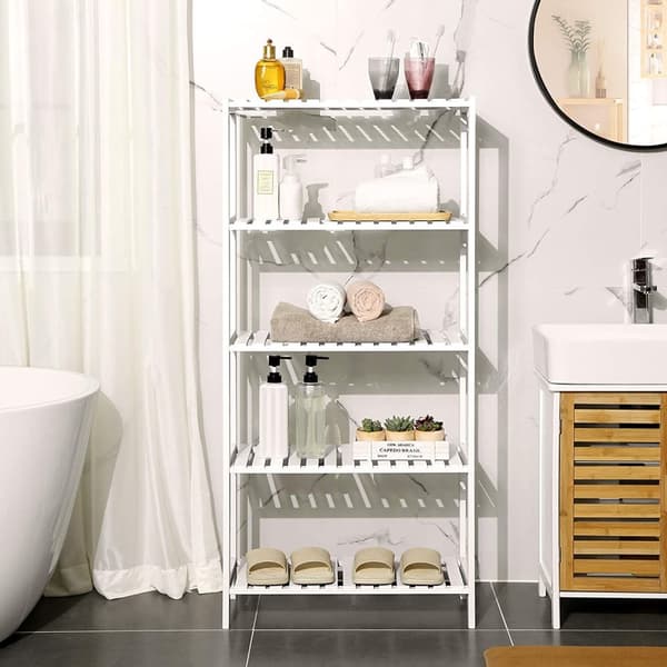 Bambu Förvaringshylla med 5 justerbara hyllor 60x26x130 cm - Vit