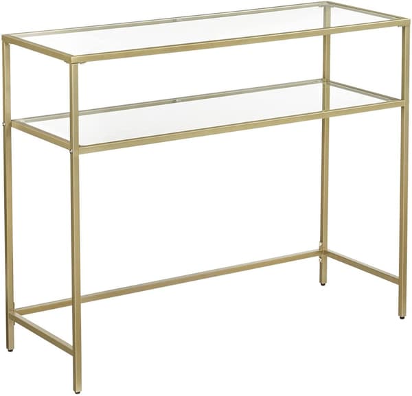 Konsolbord 100x35x80 cm Avlastningsbord med 2 glashyllor Guld
