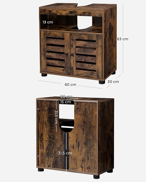 Tvättställsunderskåp 60x30x63 cm 2 Dörrar Badrum Förvaringsskåp