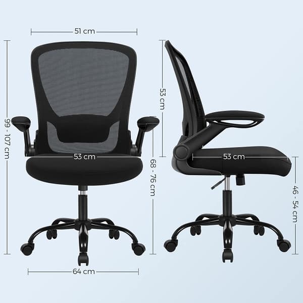 Ergonomisk Kontorsstol med Fäll-upp Armstöden, justerbart svankstöd - Svart