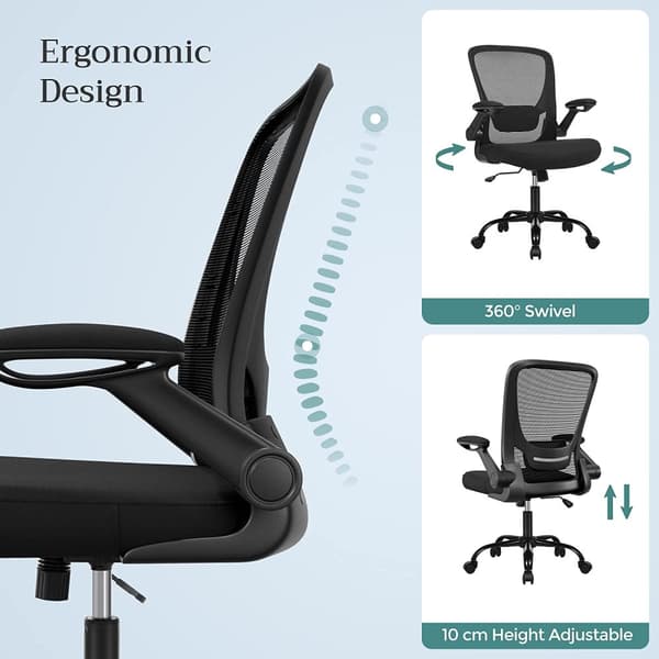 Ergonomisk Kontorsstol med Fäll-upp Armstöden, justerbart svankstöd - Svart