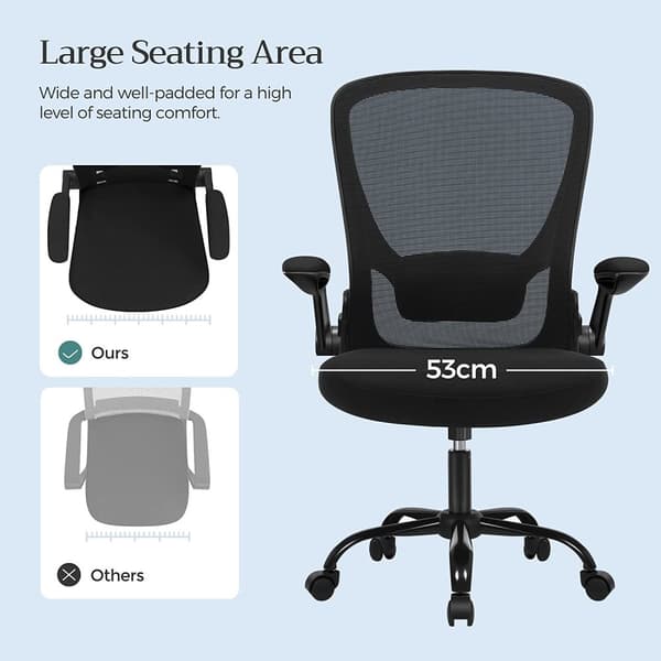 Ergonomisk Kontorsstol med Fäll-upp Armstöden, justerbart svankstöd - Svart