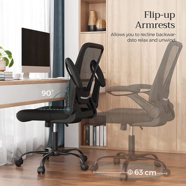 Ergonomisk Kontorsstol med Fäll-upp Armstöden, justerbart svankstöd - Svart