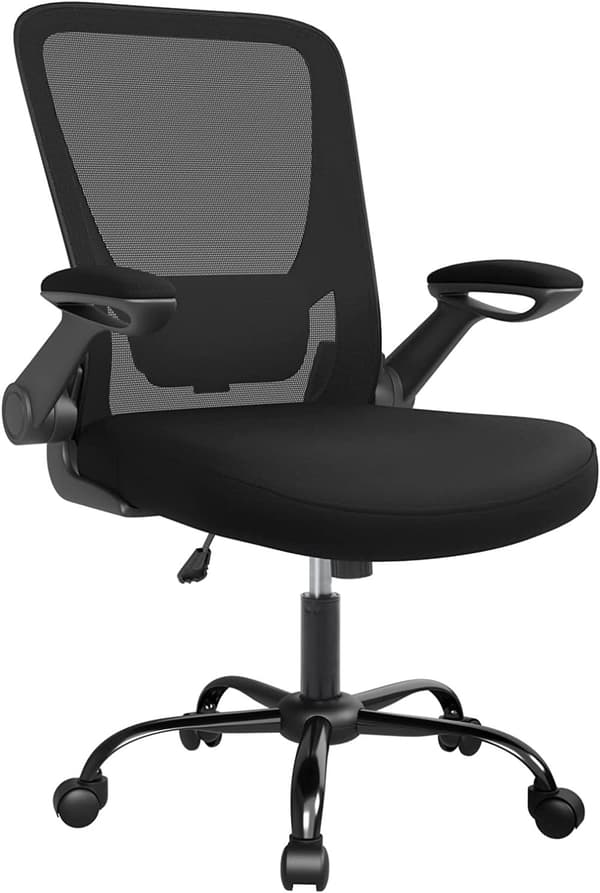 Ergonomisk Kontorsstol med Fäll-upp Armstöden, justerbart svankstöd - Svart