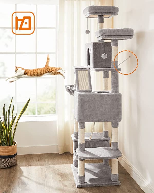 XL Klösträd med klöspelare sisal 206 cm- ljusgrå