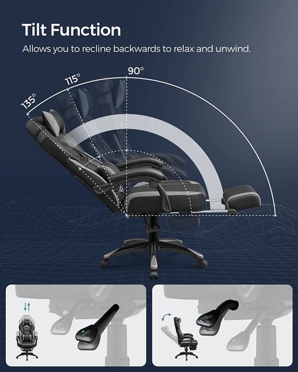 Gaming stol med fotstöd Ergonomisk Kontorsstol - Svart