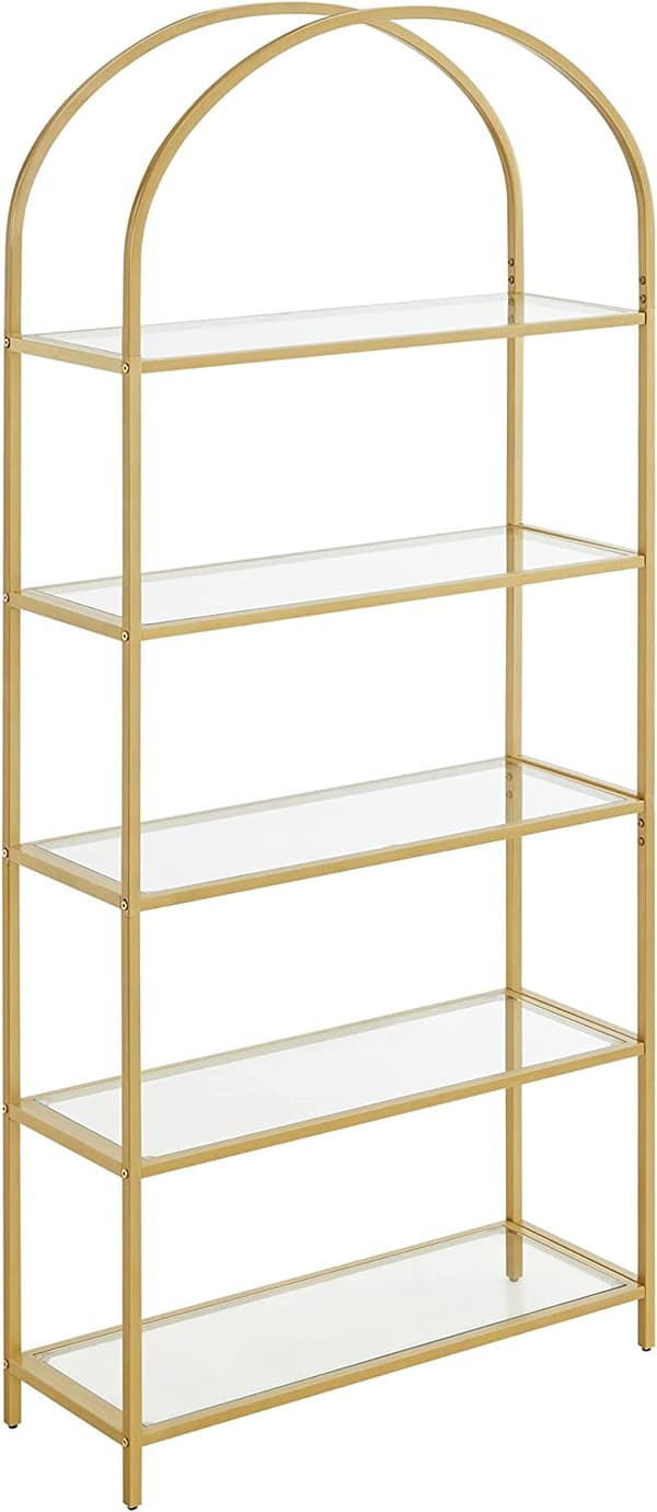 Bokhylla Guld Båge med Glashyllor 5-våning 83 x 30,2 x 183,5 cm