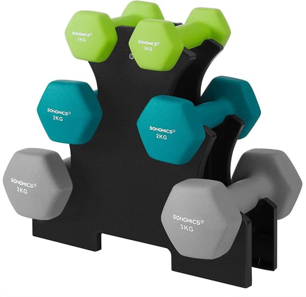 Hantelset 6 delar - Handvikter med ställ - 2 x 1 kg, 2 x 2 kg, 2 x 3 kg