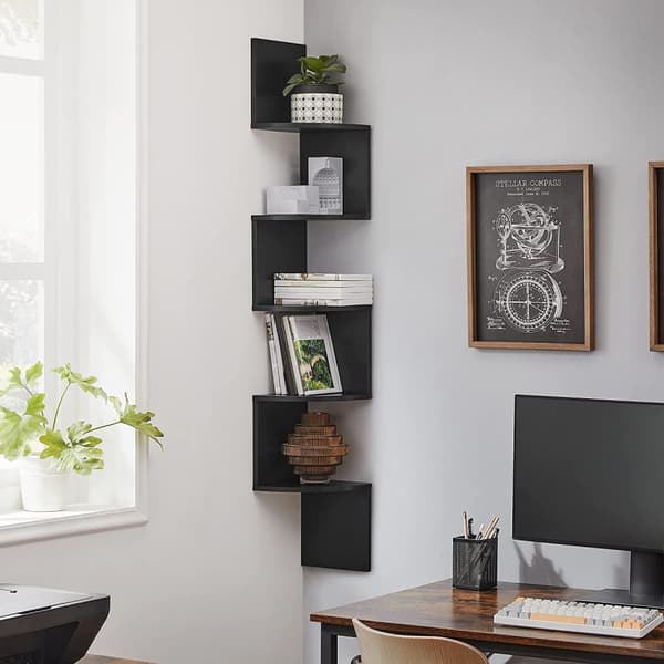 Vägg Hörnhylla i 5 våningar Zigzag Design - Svart