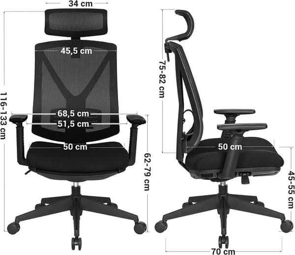 Ergonomisk kontorsstol med fotstöd - Svart