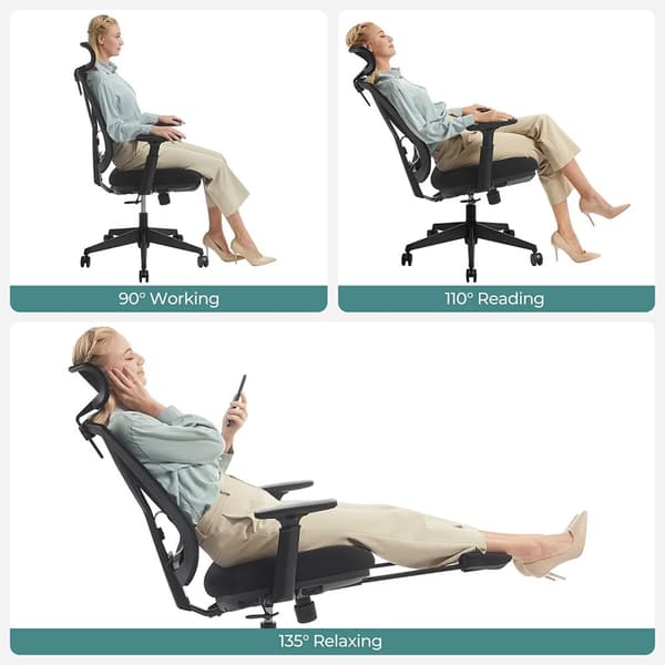 Ergonomisk kontorsstol med fotstöd - Svart
