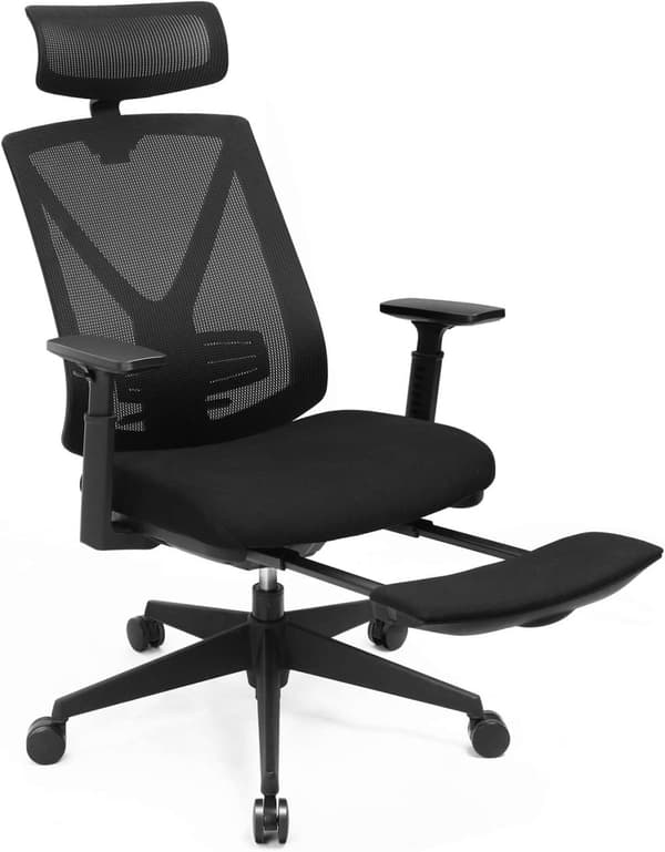 Ergonomisk kontorsstol med fotstöd - Svart
