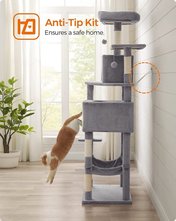 XL Klösträd 191 cm med klöspelare sisal - Ljusgrå