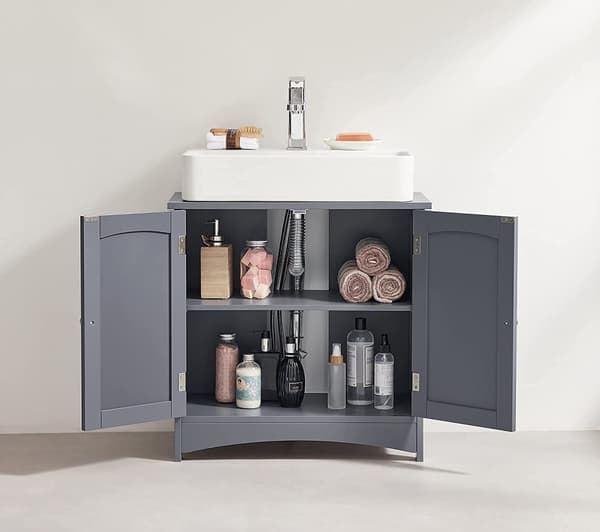 Tvättställsunderskåp -60 x 30 x 60 cm Badrumsskåp med 2 dörrar Grå