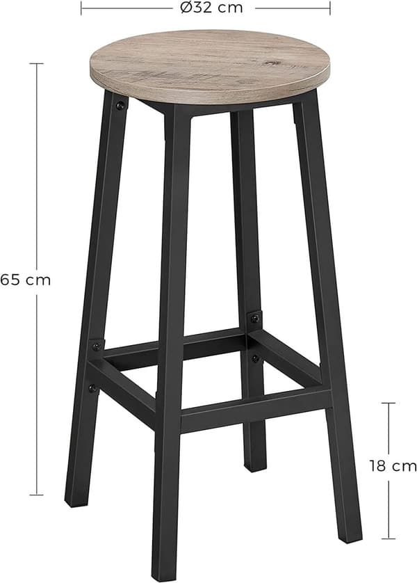 Barstol set 2 st - Barpallar rund industriell Design Greige-svart