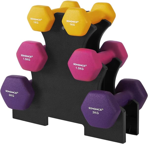 Hantelset 6 delar - Handvikter med ställ 1, 1,5, 2 kg