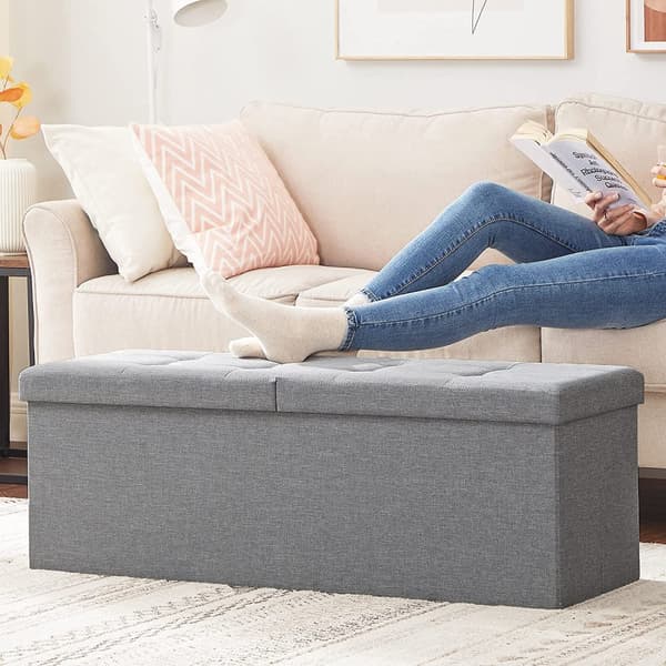 Sittbänk med förvaring tyg 110x38x38 cm ljusgrå