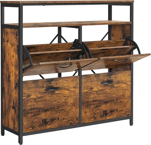 Skoskåp med 4 Flikar till12-20 par 98,3 x 30 x 95 cm Vintage Brun-Svart