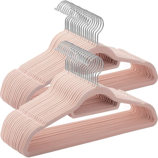 Klädgalgar 50-pack halkfria - Galge med sammetsyta - Ljusrosa
