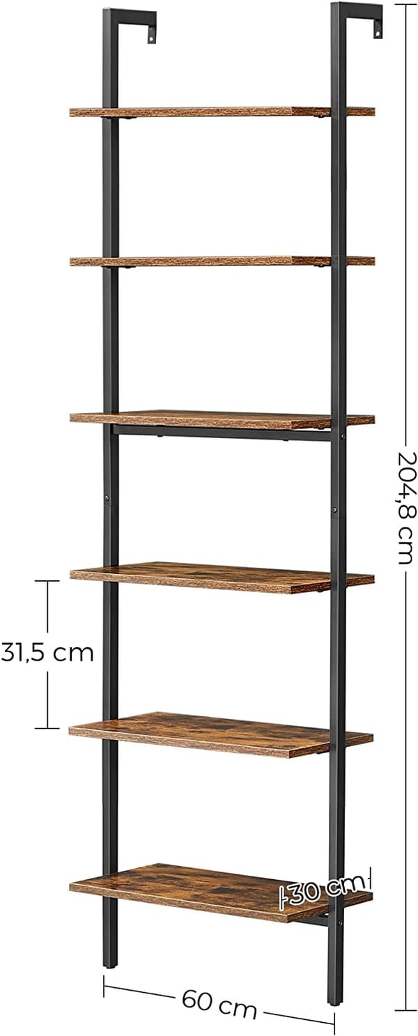Steghylla Industriell Stil 60 x 30 x 204,8 cm 6-vånings bokhylla
