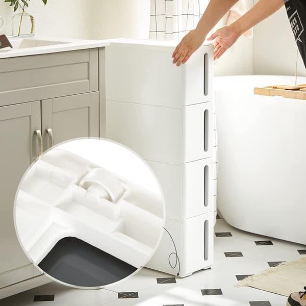 Tunn Förvaring 4 Lådor 45 x 17 x 84 cm Rullbar Vit Plast