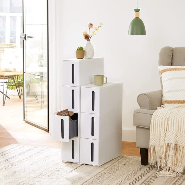 Tunn Förvaring 4 Lådor 45 x 17 x 84 cm Rullbar Vit Plast