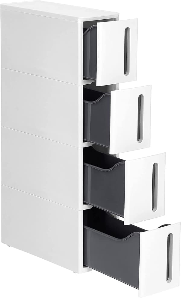 Tunn Förvaring 4 Lådor 45 x 17 x 84 cm Rullbar Vit Plast
