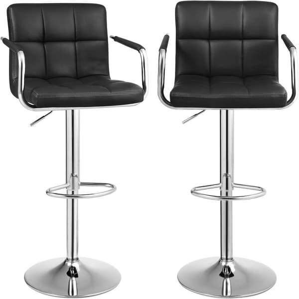 2 st Barstol höjdjusterbar med handtag krom och svart skinn 38 x 44,5 x (95-115) cm