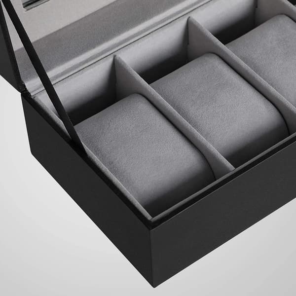 Klockbox 6-fack med glaslock och lås 30 x 11,2 x 8 cm svart