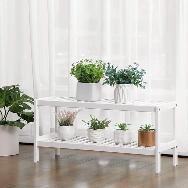 Bamboo 2-lagers Skoställ - Förvaringshylla 70 x 26 x 33 cm, Vit