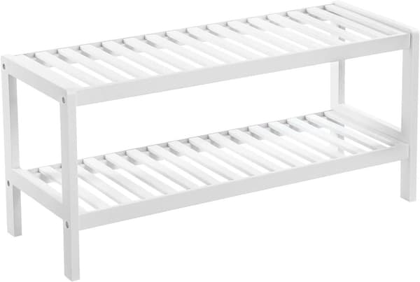 Bamboo 2-lagers Skoställ - Förvaringshylla 70 x 26 x 33 cm, Vit