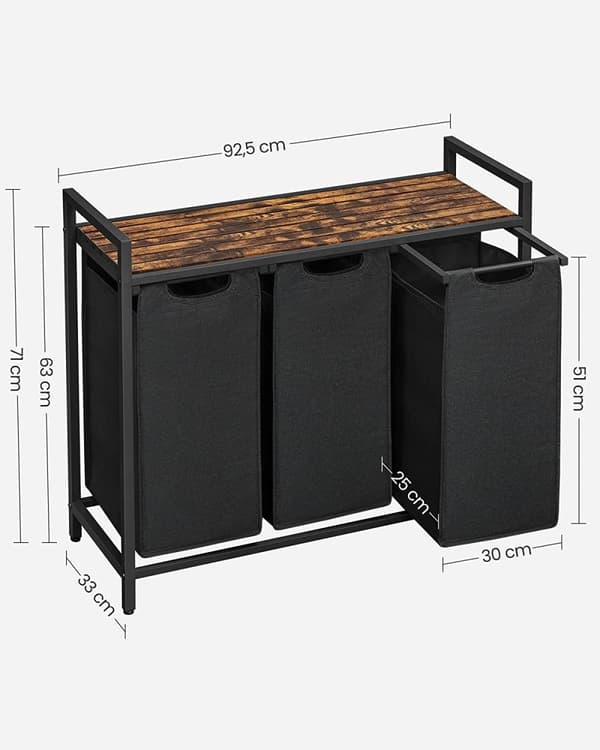 Tvättkorg Ställ 3 Fack 92,5 x 33 x 71 cm