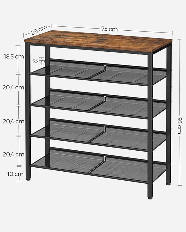 Skoställ 5-våning 75x28x93 cm - Vintage brun-svart