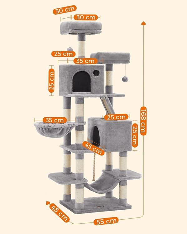 XL Klösträd 168 cm Med Klöspelare Sisal - Ljusgrå