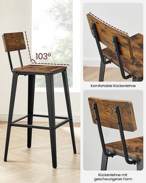 2x Barstolar 74 cm Sits Höjd - Vintage Brun/Svart