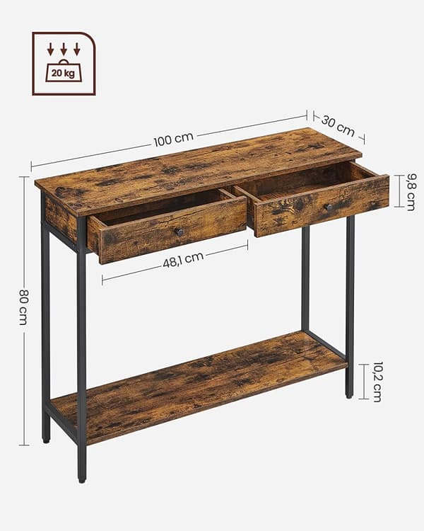 Konsolbord med 2 Lådor 100 x 30 x 80 cm Vintage Brun industriell stil