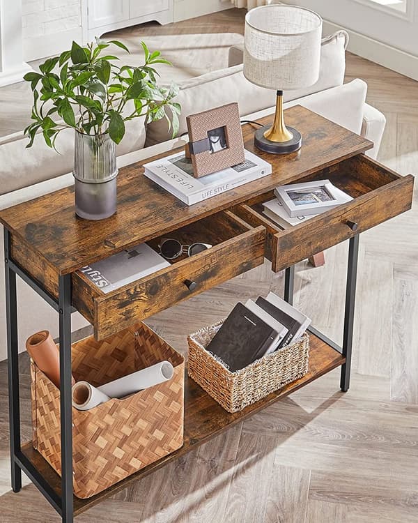 Konsolbord med 2 Lådor 100 x 30 x 80 cm Vintage Brun industriell stil