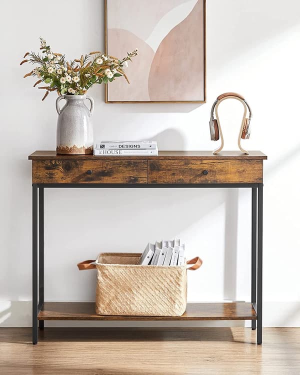 Konsolbord med 2 Lådor 100 x 30 x 80 cm Vintage Brun industriell stil