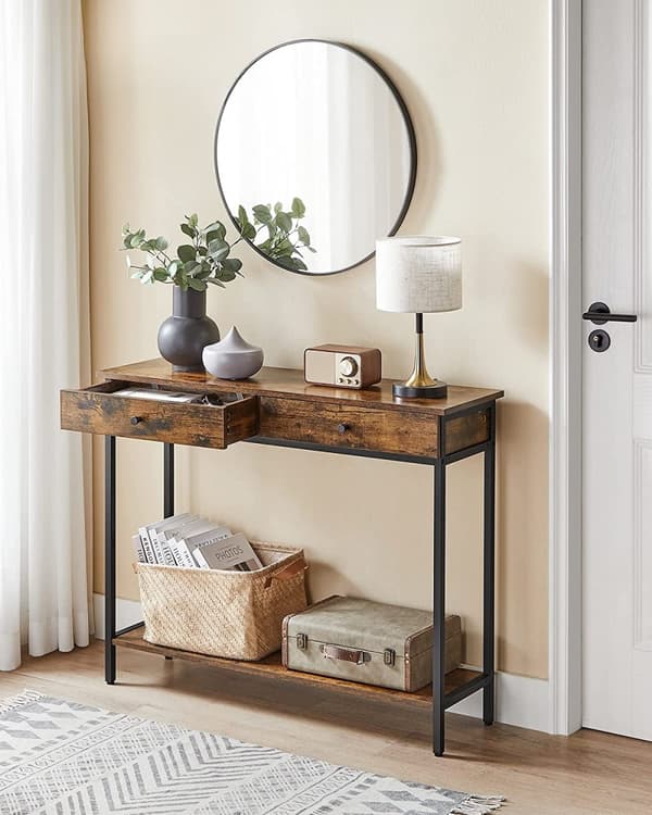 Konsolbord med 2 Lådor 100 x 30 x 80 cm Vintage Brun industriell stil