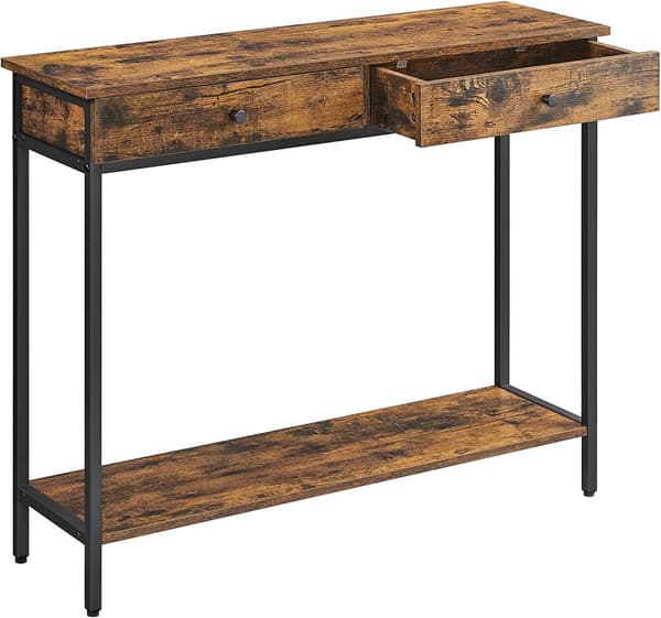 Konsolbord med 2 Lådor 100 x 30 x 80 cm Vintage Brun industriell stil