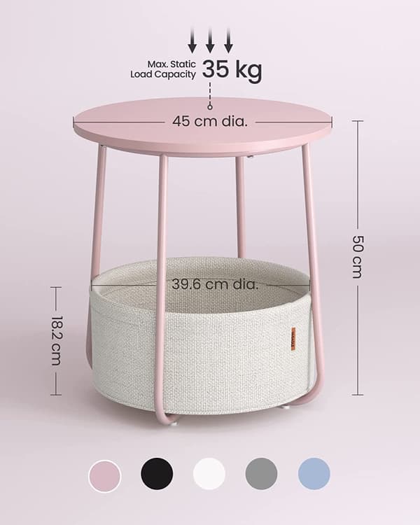 Sidobord med Tygkorg - 50 cm - Pastellrosa / Off-white