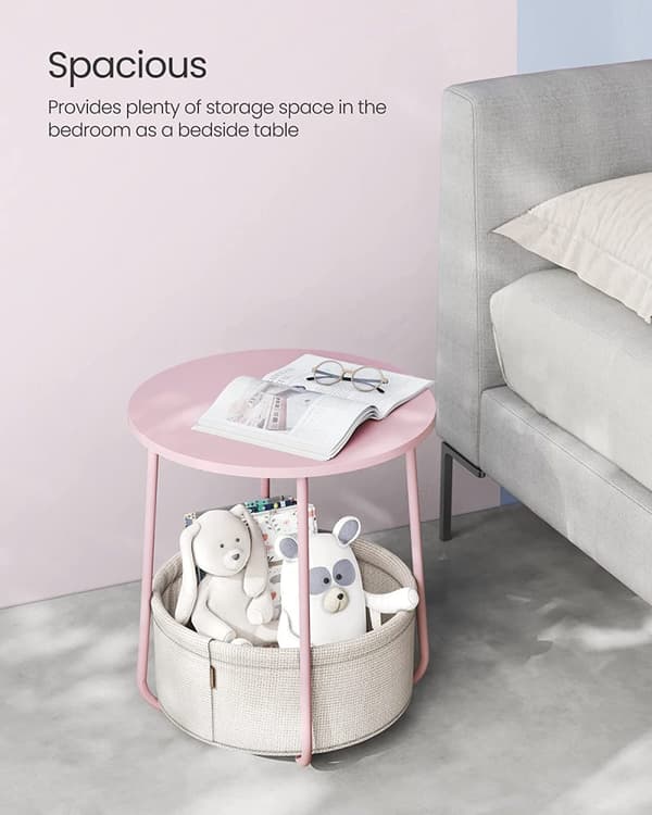 Sidobord med Tygkorg - 50 cm - Pastellrosa / Off-white
