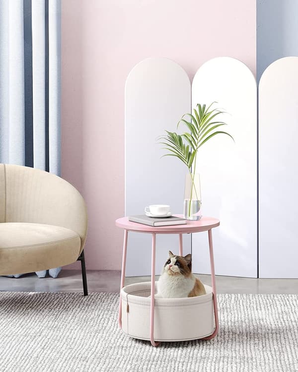 Sidobord med Tygkorg - 50 cm - Pastellrosa / Off-white