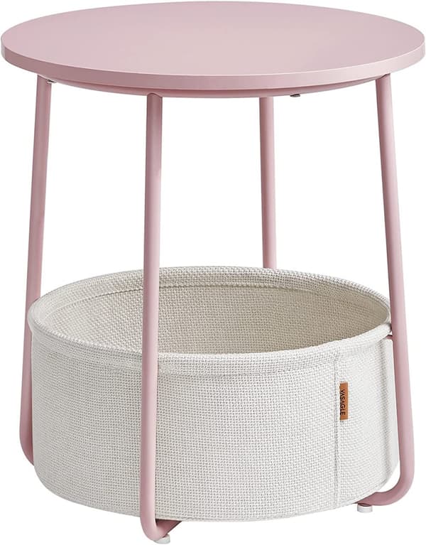 Sidobord med Tygkorg - 50 cm - Pastellrosa / Off-white