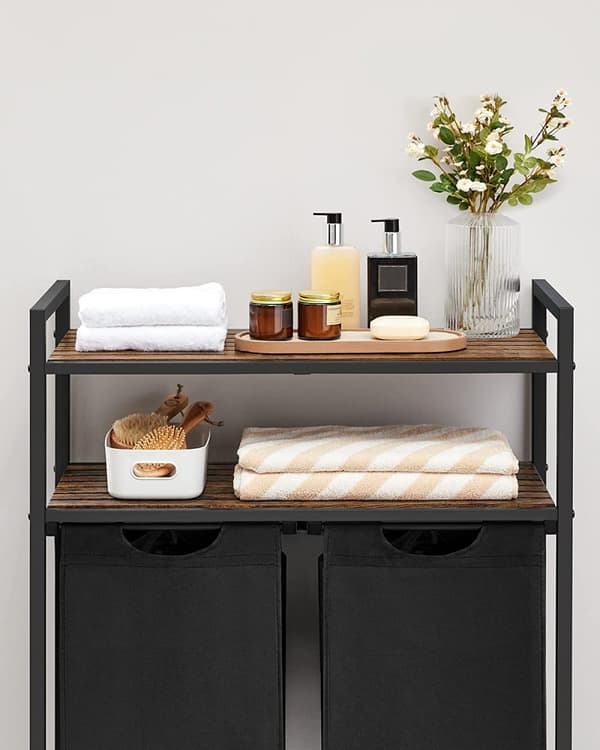 Tvättkorg Ställ 2 Fack med 2 Hyllor 73 x 33 x 91 cm