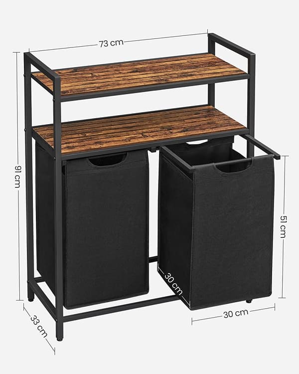 Tvättkorg Ställ 2 Fack med 2 Hyllor 73 x 33 x 91 cm