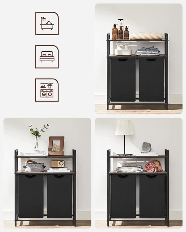 Tvättkorg Ställ 2 Fack med 2 Hyllor 73 x 33 x 91 cm
