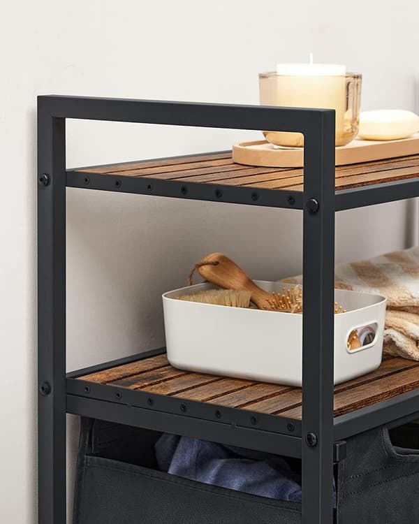 Tvättkorg Ställ 2 Fack med 2 Hyllor 73 x 33 x 91 cm