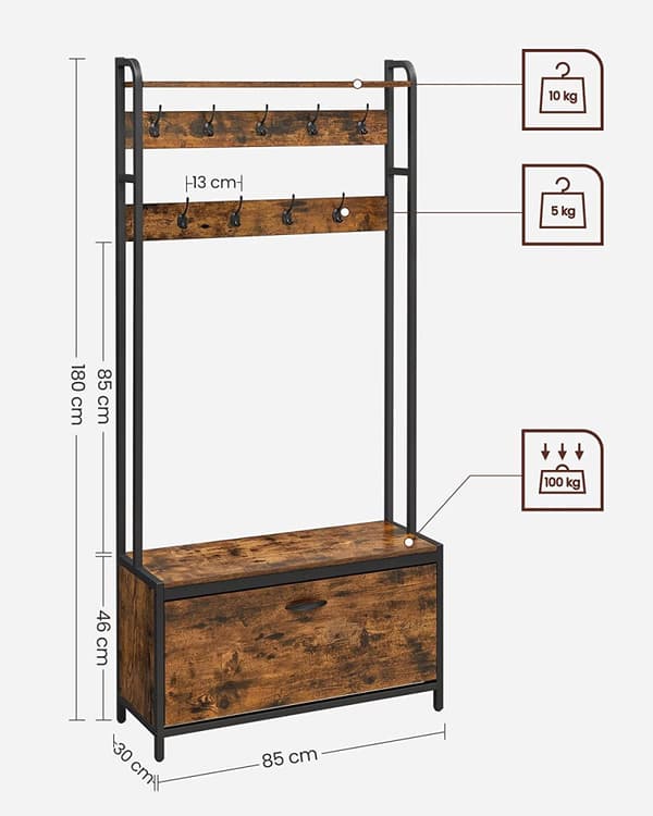 Klädställ med Skoskåp - 9 krokar Industriell Design